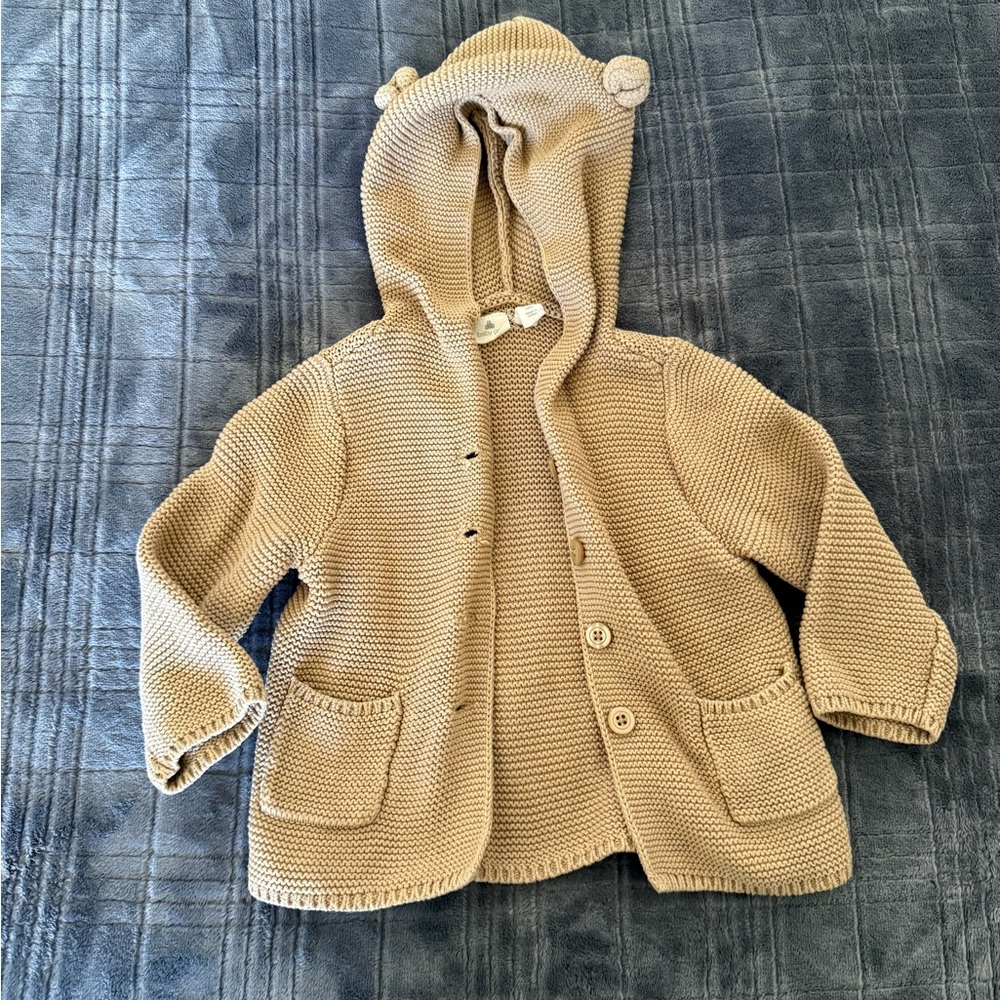 Baby GAP Beige Knit Hooded Cardigan
